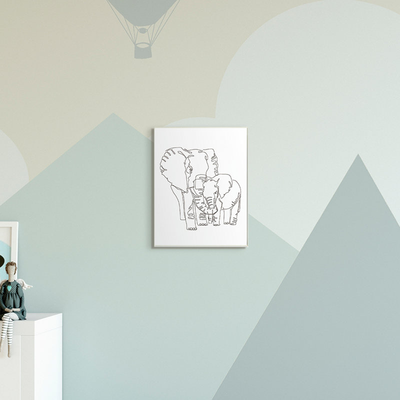 Famille d'éléphants tenant un tronc minimaliste, H 15 po x l 10 po, Plaque murale