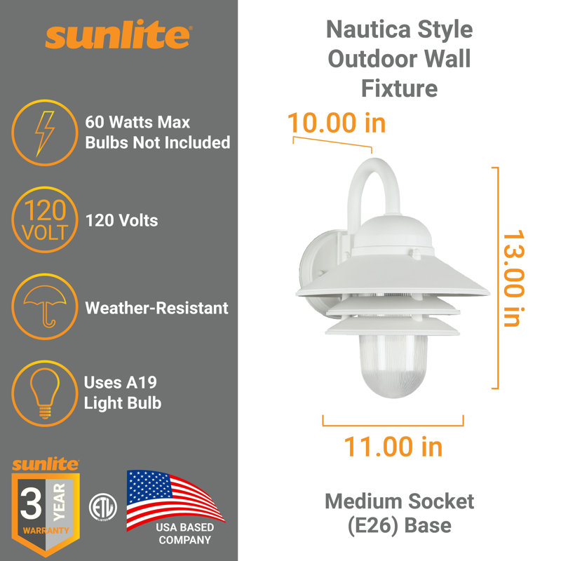 Luminaire de grange d’extérieur 1 ampoule Daveric, Blanc, H 13 po x l 11 po x P 10,06 po