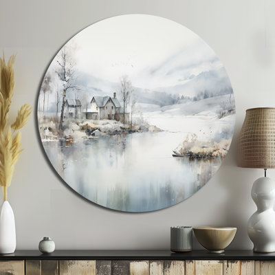 Grey And Beige Modern Scandinavian Scenery Silence - Landscapes Round Metal Art