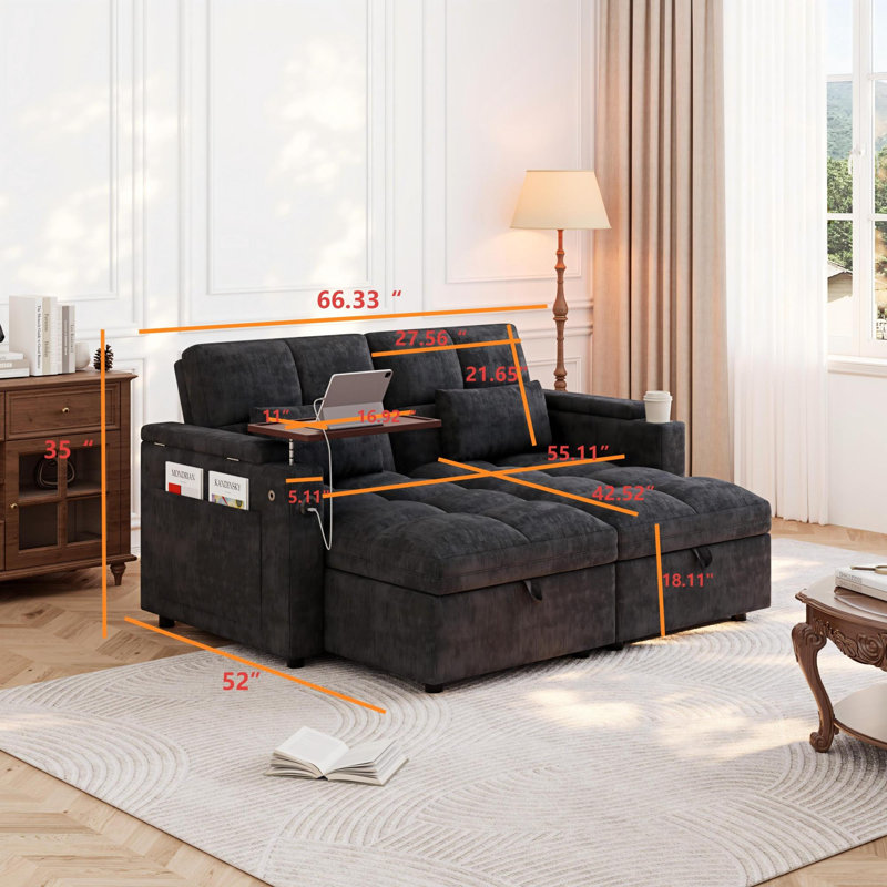Canapés de coin modernes avec rangement, canapé-lit réglable en chenille pour petits espaces, Noir