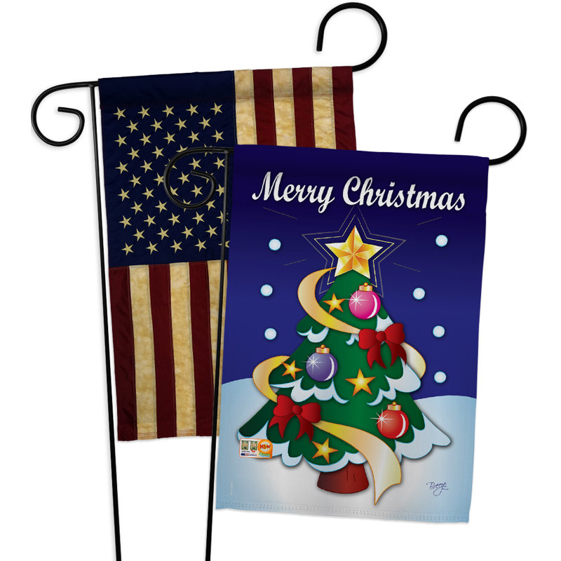 Drapeau de jardin 2 côtés en polyester 19 po x 13 po, 2 pièces merry christmas impressions de noël