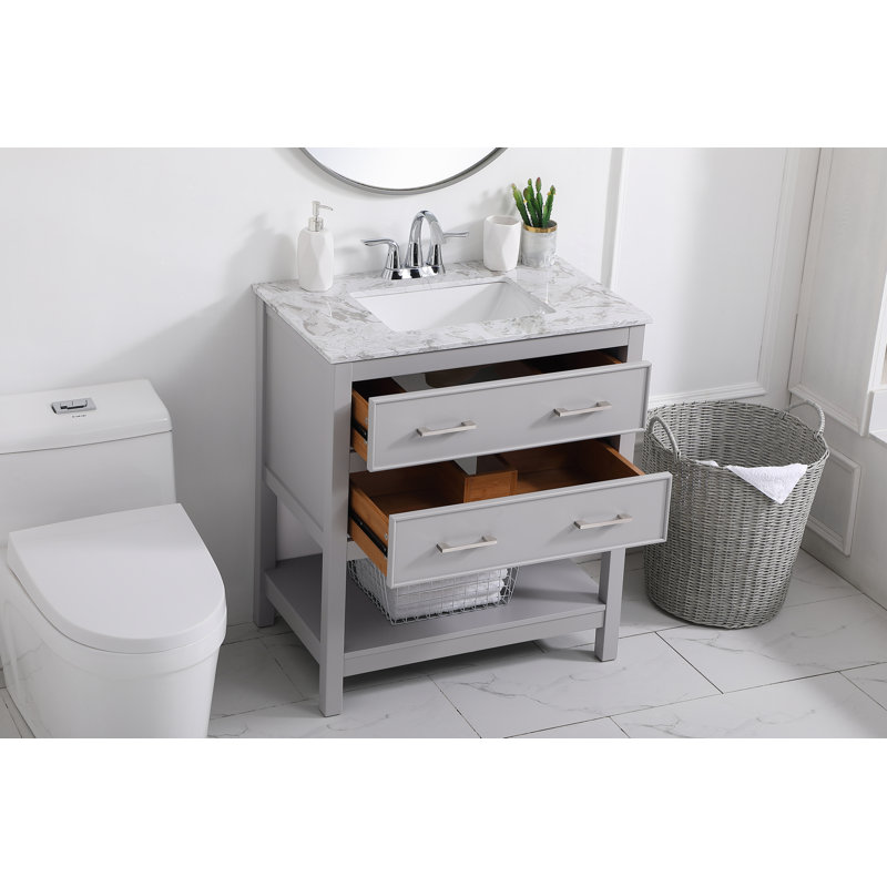 Martins 30'' Single Bathroom Vanity with Engineered Marble Top, Gray