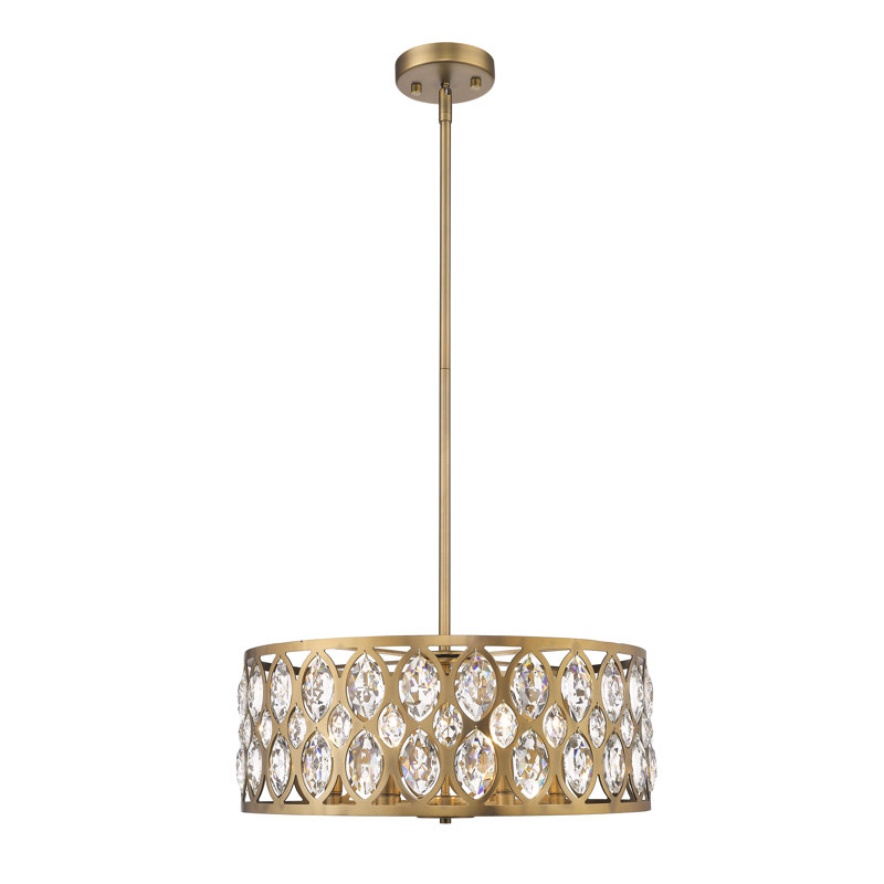 Delphina 6 - Light Dimmable Drum Chandelier, Heirloom Brass, 9" H x 23.25" W x 23.25" D