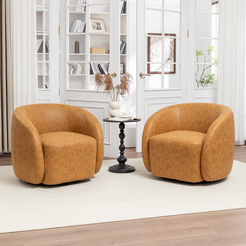Katherline Hall Faux Leather Swivel Barrel Chair, Yellow