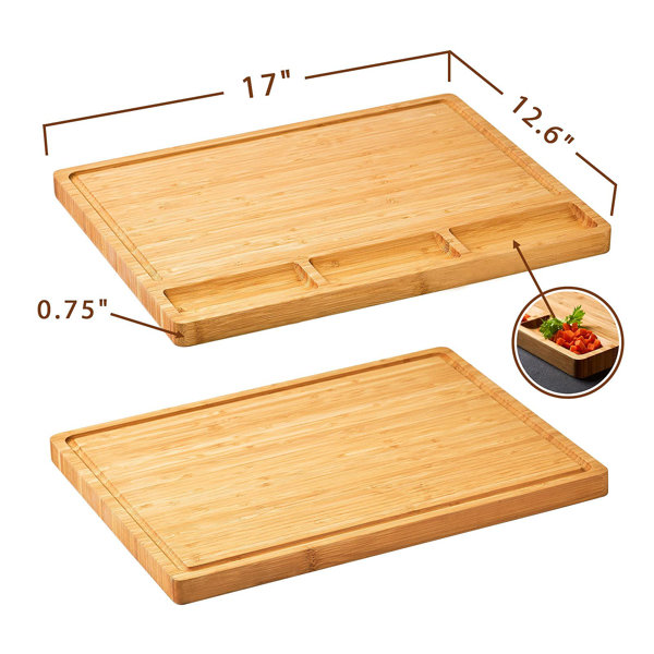 Large Teak Wood Cutting Board for Kitchen with Juice Groove, Reversible Charcuterie Butcher Block Bassetts