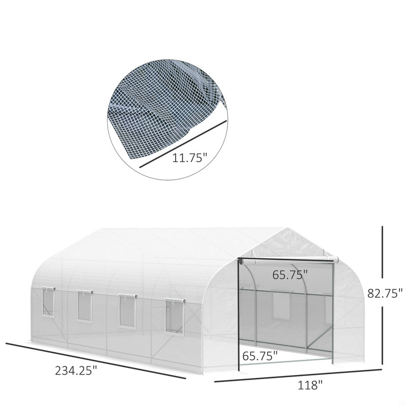 Outdoor Walk-In Greenhouse, Tunnel Green House With Roll-Up Windows, Zippered Door, Cover, Heavy Duty Steel Frame, White