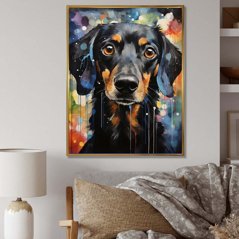 Dachshund Delight II sur impression sur toile, H 40 po x l 30 po x P 1,5 po, Cadre flottant doré