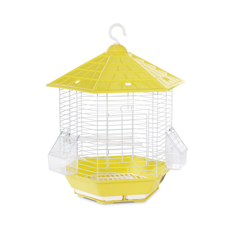 Borrero 16.75" Plastic Pointed Bird Cage with Perch, Yellow