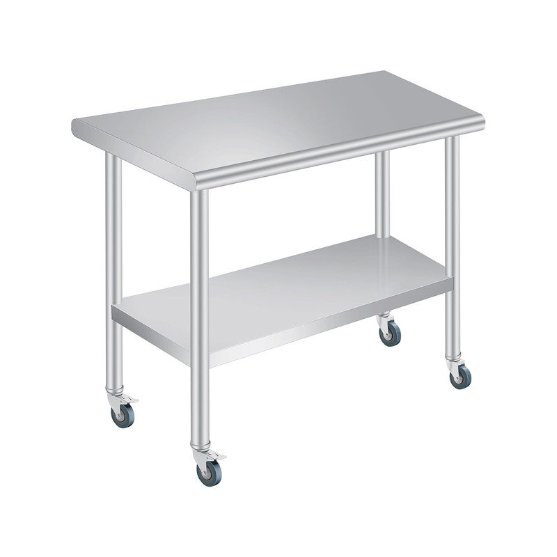 Stainless Steel Prep Table, with Backsplash, Adjustable Undershelf and 4 Caster Wheels, Commercial Heavy Duty Table with Adjustable Under Shelf for Ou