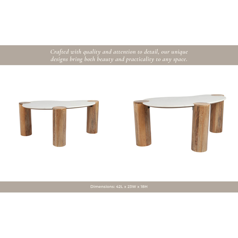Sagebrook Home 42X18" Curved Coffee Table, White/Natural