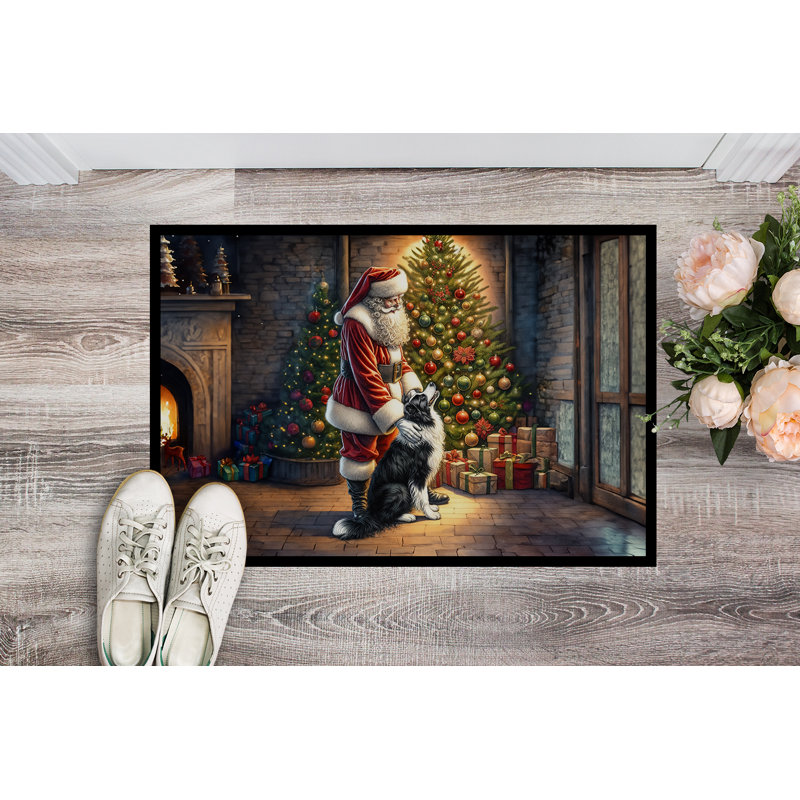 Paillasson Border Collie and Santa Claus, L 18 po x L 27 po