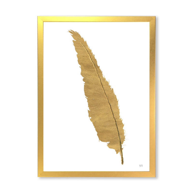 Glam Pure Gold Feather I - reproduction d'art sur toile, H 46 po x l 36 po x P 1,5 po, Cadre doré