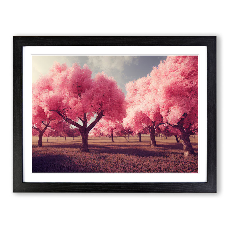Enticing Cherry Blossom Trees - Single Picture Frame Painting, 25cm H x 34cm W x 2cm D, Black 