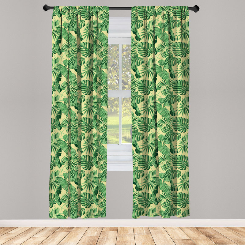 Jungle Floral Semi-Sheer Rod Pocket Curtain Panels, 28" x 95"