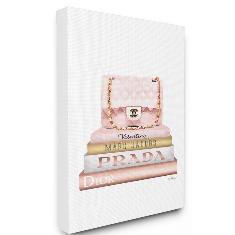 « style mode sac blanc rose or », impression bookstack, Toile tendue, H 48 po x l 36 po x P 1,5 po
