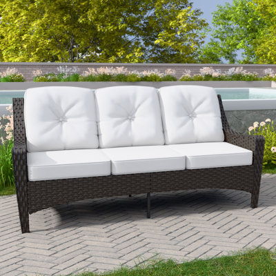 Wicker Outdoor Patio Sofa with Cushion by Lark Manor