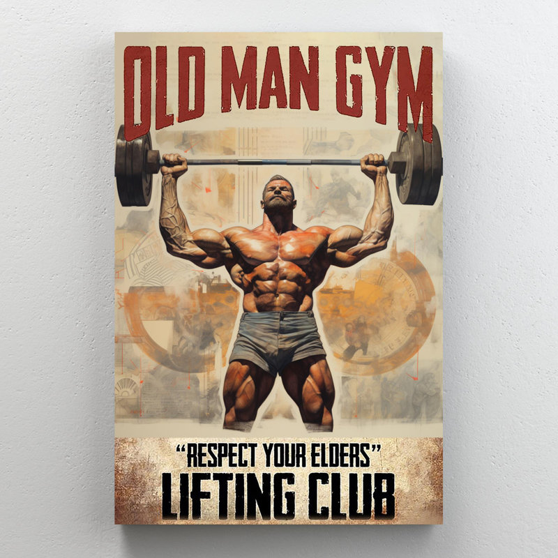 Old Man Gym Lifting Club - 1 pièce, impression sur toile tendue, H 36 po x l 24 po x P 1,25 po