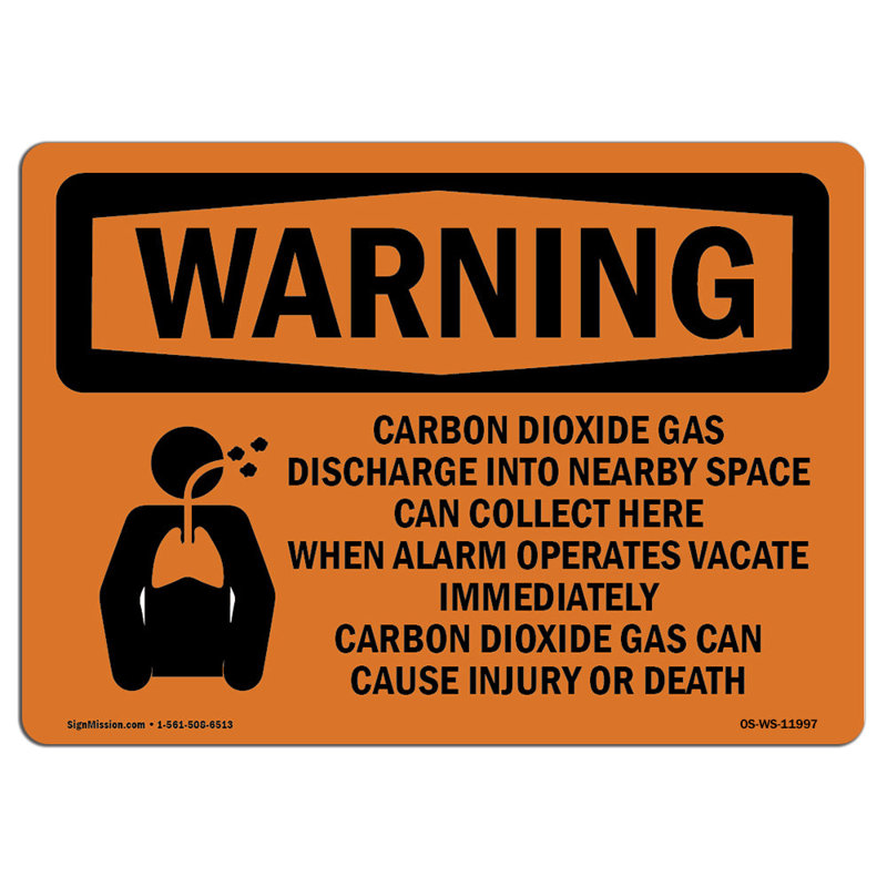 Déversement de gaz carbonique avec panneau en aluminium 12 x 18, H 18 po x l 24 po x P 0,1 po