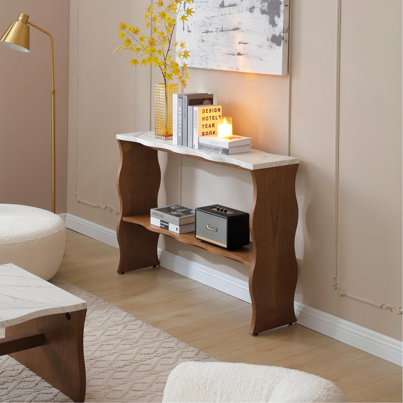 Console avec tablette de rangement ouverte, Noyer brun