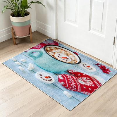 Tapis d'intérieur transparent lavable à la machine, motif « Douces journées d'hiver », idéal pour les boissons chaudes.