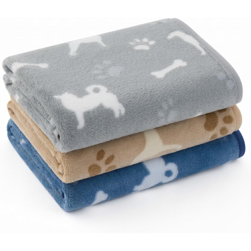 Literie 1 paquet de 3 couvertures pour animaux de compagnie, jetables en flanelle molletonnés super doux de qualité supérieure pour petits chiens, couverture imprimée pour chiot chat