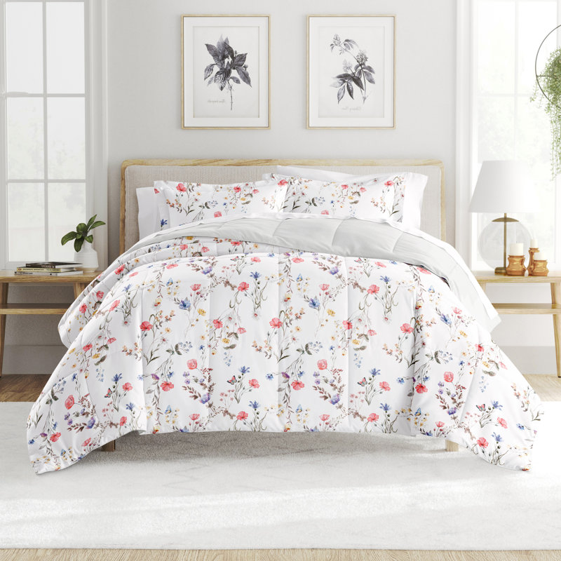King Pink Floral Down Alternative Reversible Comforter Set