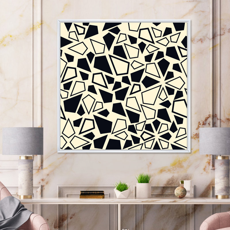 «Black and Yellow Abstract Geometrics», impression sur toile, H 16 po x l 16 po, Cadre flottant blanc