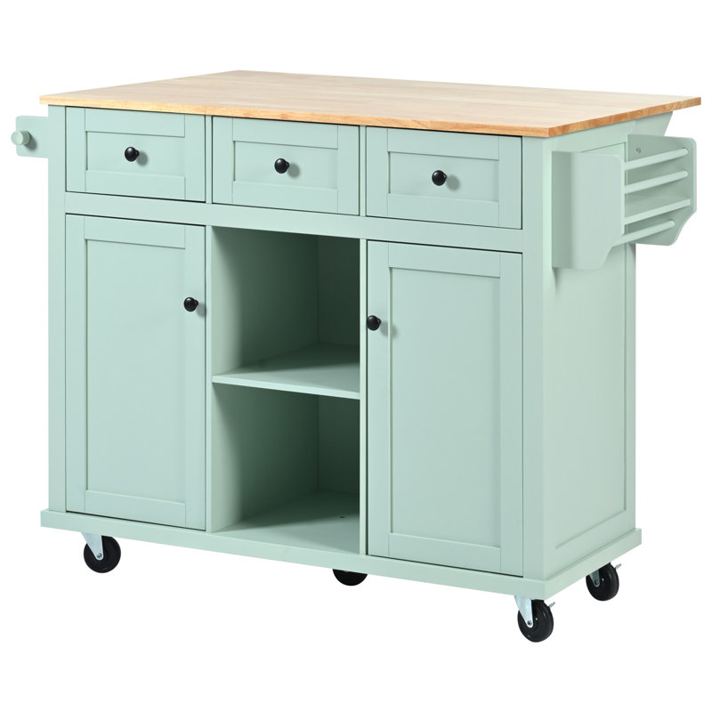 Chariot de cuisine avec comptoir à abattants en bois d'hévéa