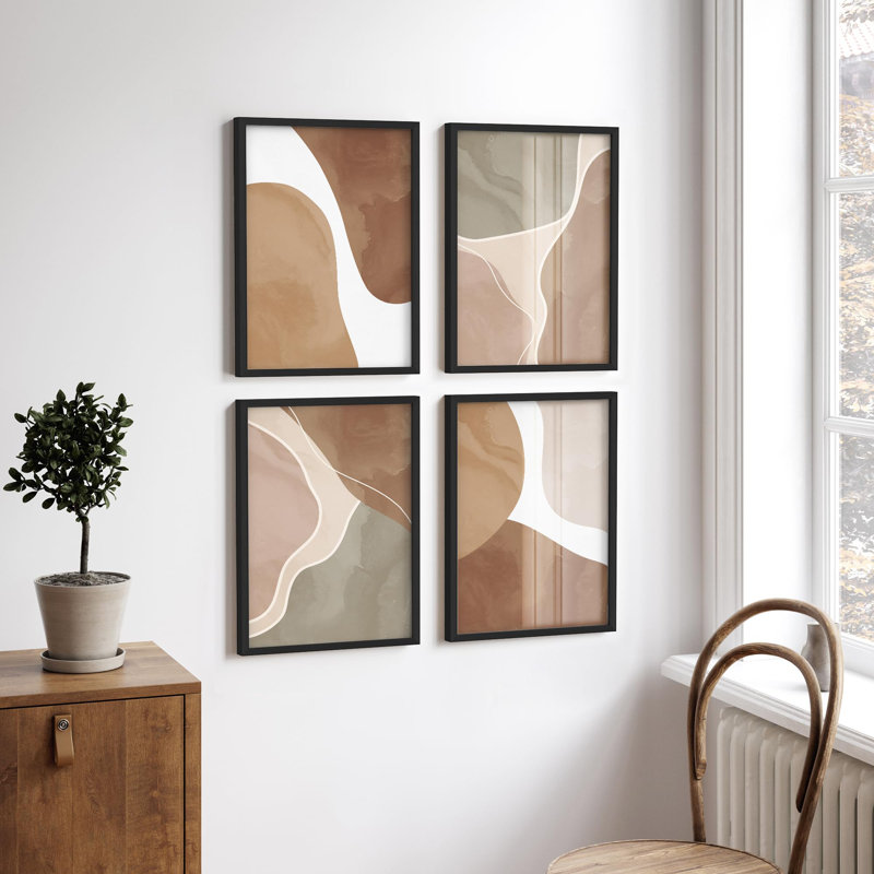 "Formes abstraites, tons de terre, décorations bohémiennes minimalistes, décoration murale", 4 pièces, Noir