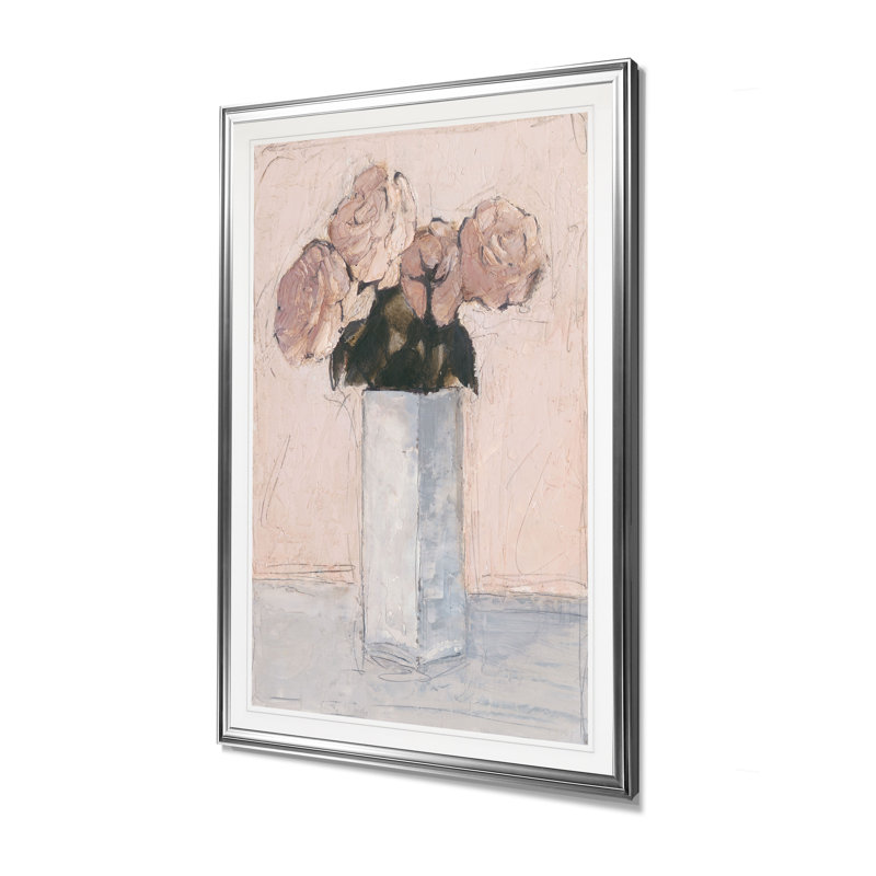Blush Florals II - imprimé, H 36 po x l 26 po x P 1,5 po, Cadre argenté