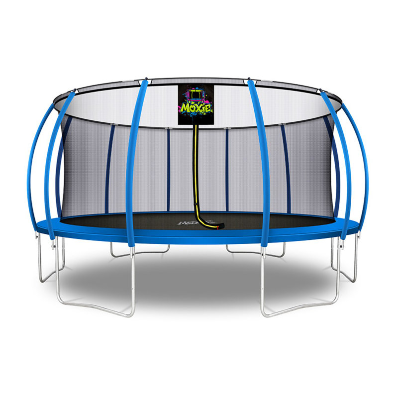 Moxie 16 FT Pumpkin-Shaped Outdoor Trampoline with Enclosure Set and with Safety Net, Mat, Pat, Blue