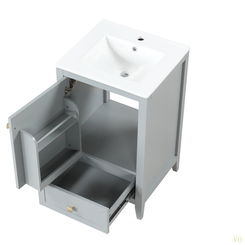 Meuble-lavabo de 20 po avec lavabo, armoire de salle de bain avec porte à fermeture douce, support de rangement et tiroir