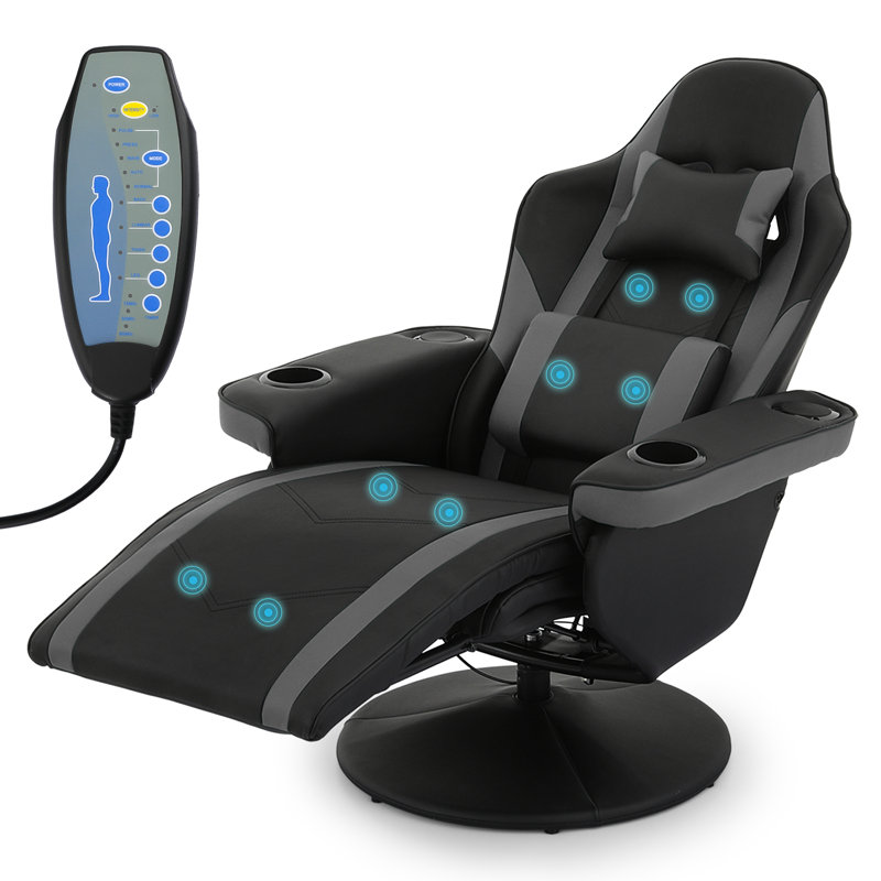 Gray Faux Leather Recliner Gaming Chair with Bluetooth Speakers