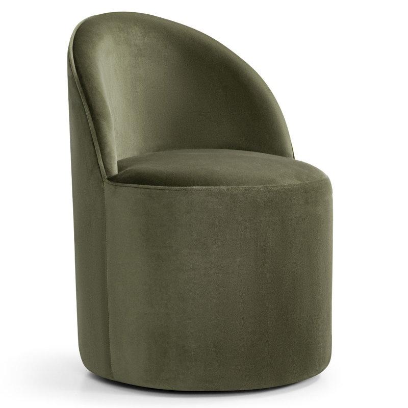 Petit fauteuil de coiffeuse pivotant en velours entièrement assemblé avec roulettes cachées, Vert
