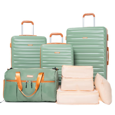 Ensemble de 8 pièces (sac de mise en forme 20 po, 24 po, 28 po et 19 po + sac de rangement 4 pièces), ensemble de valises rigides à roulettes en ABS avec verrou TSA Valise de bagage à main de couleur assortie