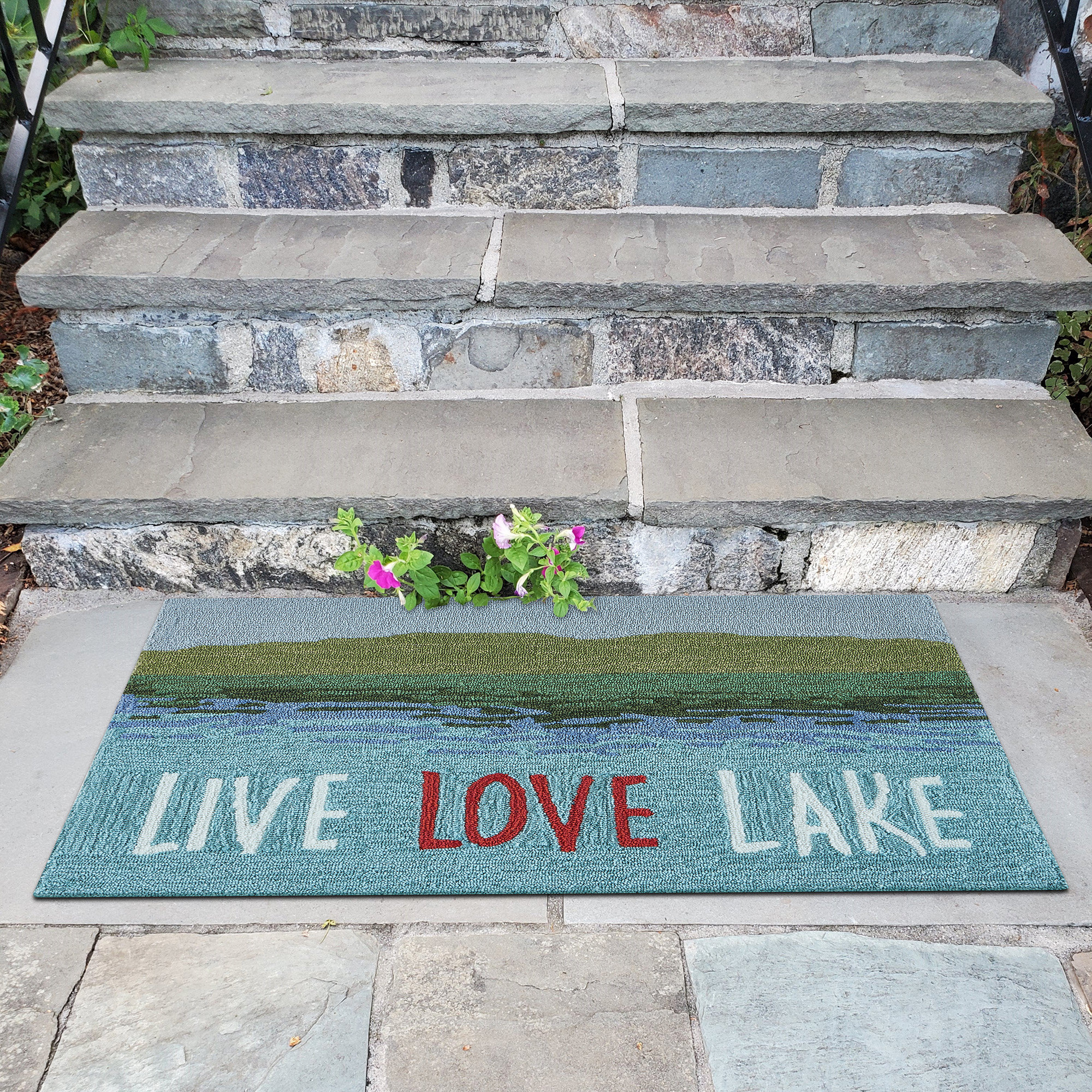 Trinx Transitional Rugs Frontporch Live Love Lake Indoor/Outdoor Rug ...