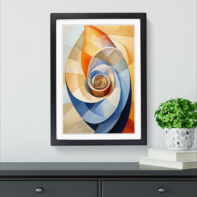 Seashell Cubism No.2 - Single Picture Frame Print on Wood, Black, 34cm H x 25cm W x 2cm D