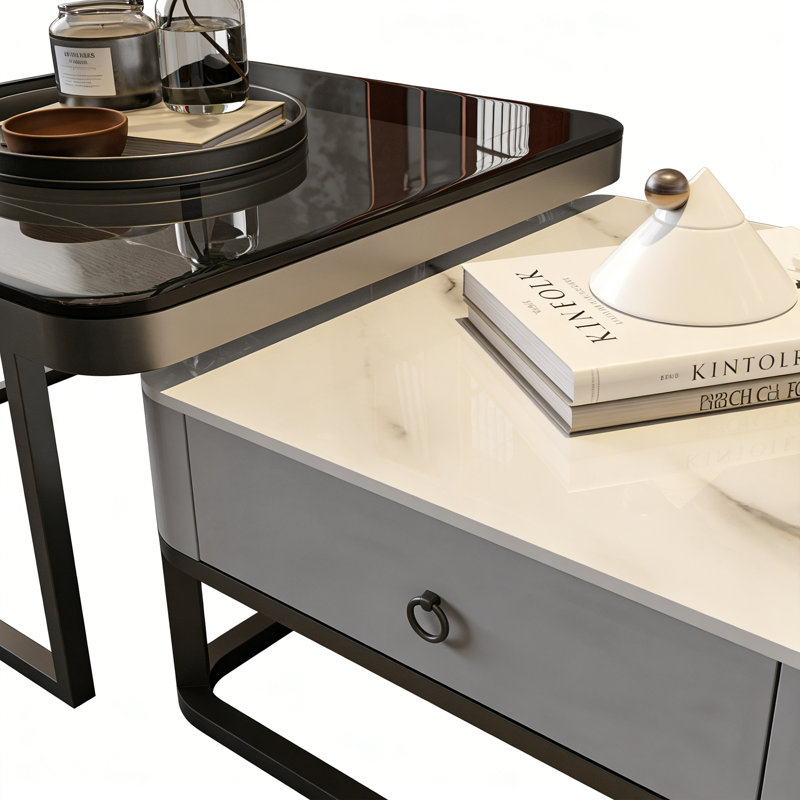 Table basse simple et moderne, Blanc / gris / transparent, Black, H 17 po x L 31,49 po x l 31,49 po