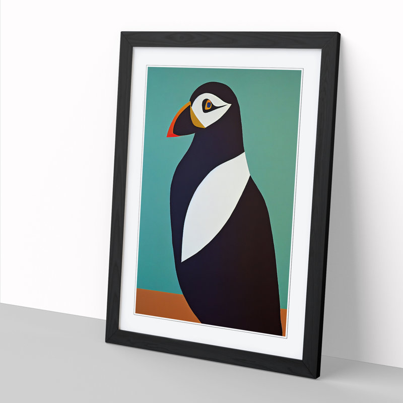Puffin Abstract - Single Picture Frame Print, 64cm H x 46cm W x 2cm D, Walnut