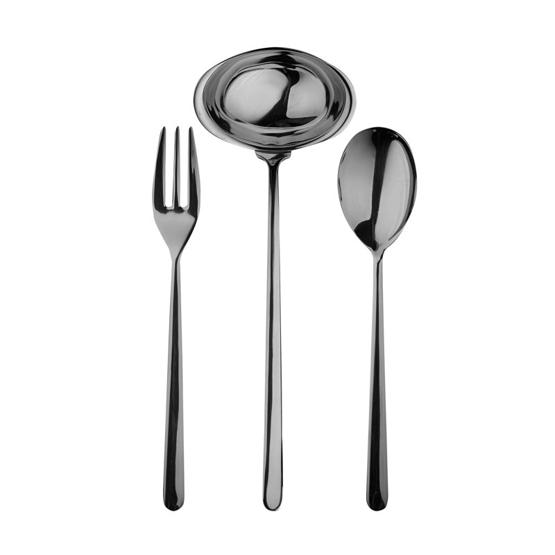 Ensemble de service 3 pièces (cuillère fourchette et louche) Linea noir Oro Nero, Or noir