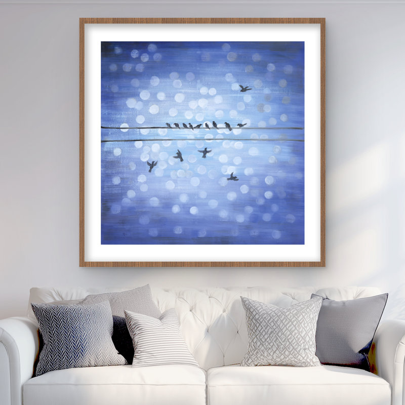 «Birds on a Wire», impression mate encadrée bleu | Décoration intérieure, H 36 po x l 36 po, Brun