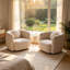Ensemble de 2 fauteuils individuels en tissu bouclé, canapé minimaliste Japandi carré nuage, fauteuils d'appoint ergonomiques pour salon-792744278-793452328
