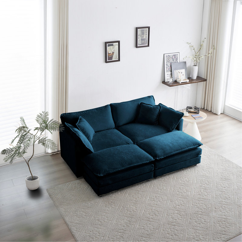 Canapé modulaire rembourré 4 pièces 4 pièces, H 33 po x l 76,7 po x P 57,4 po, Bleu