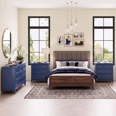 Ensemble de commode 3 pièces avec commode 7 tiroirs et 2 commodes 3 tiroirs, bleu