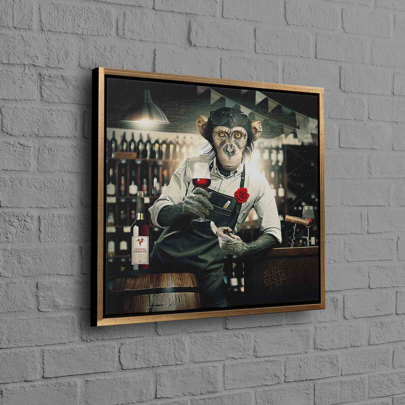 Impression sur toile de singe barmen Banksy, parfaite pour les amateurs de décoration murale tendance et d'art mural, Doré