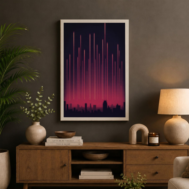 Neon Skyline Modern - Wrapped Canvas, White Border, 30x20 - 76.2 x 50.8 cm