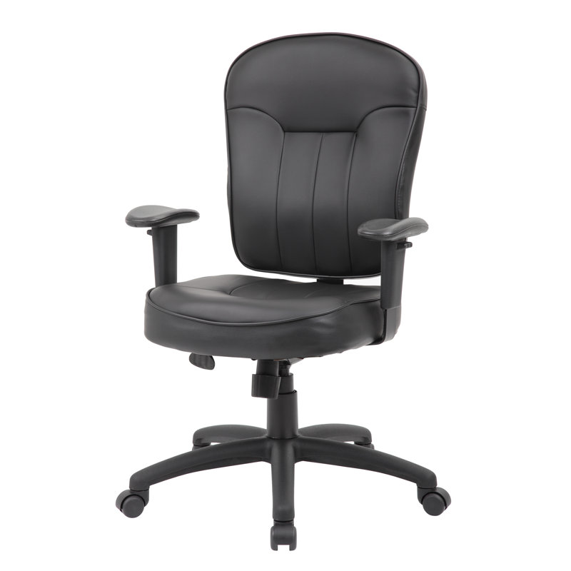 Boss 26'' Adjustable Black LeatherPlus Task Chair with Swivel