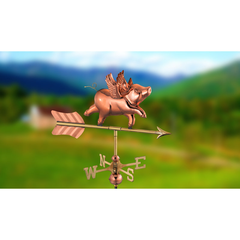 Girouette cochon volant, Cuivre poli, Toit