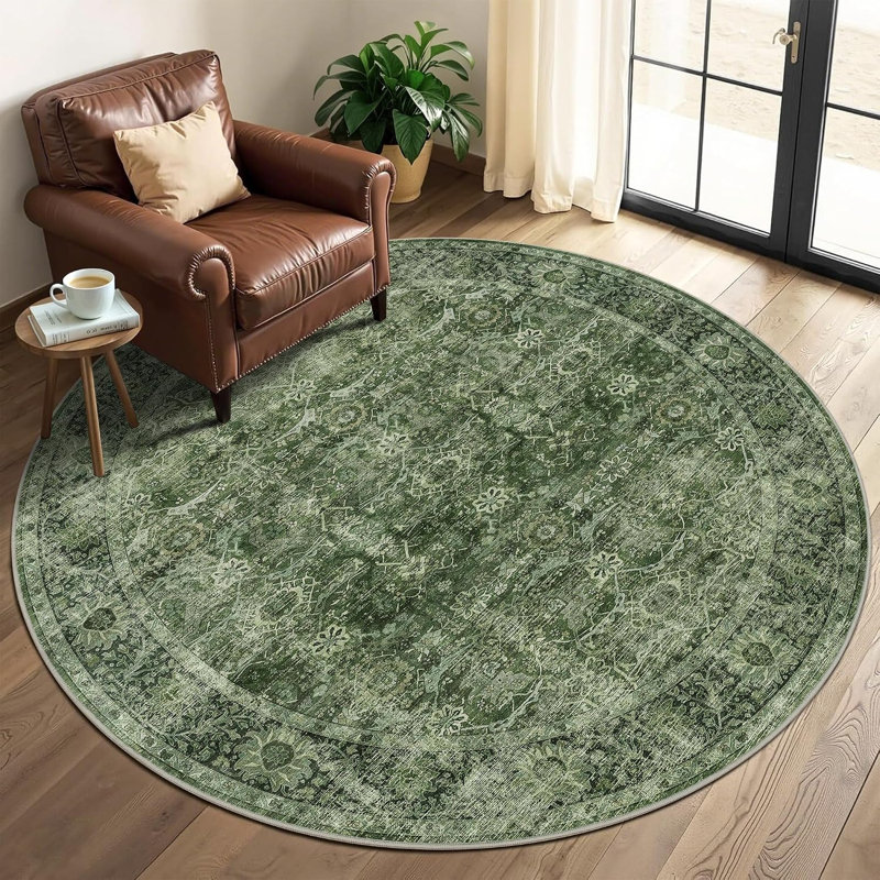 Tapis vert lavable pour salon, Green, Rectangle 8'x10'