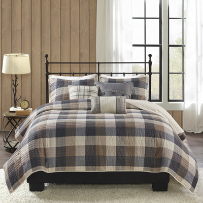 Ensemble de courtepointe avec à motif de chevrons imprimé avec coussins décoratifs de six articles Ridge